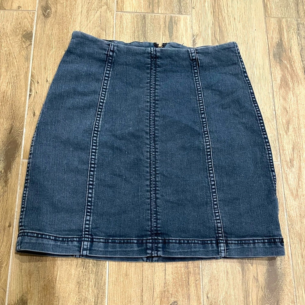 Free People Modern Femme Denim Light Wash Stretch Exposed Seam Jean Mini Skirt 4
